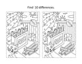 Box of pencils find the differences picture puzzle and coloring page Royalty Free Stock Photo